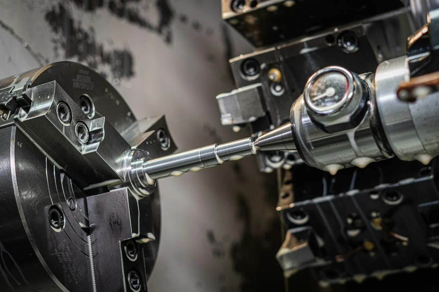Multi-axis machine spindle and tooling close up