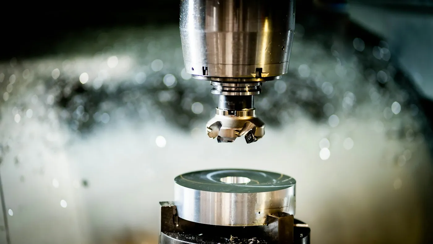 Face mill cutting the top of a round aluminum part